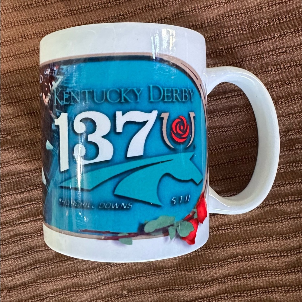 Vintage Kentucky Derby 137 White & Blue Mug horses roses Churchill Downs 2011